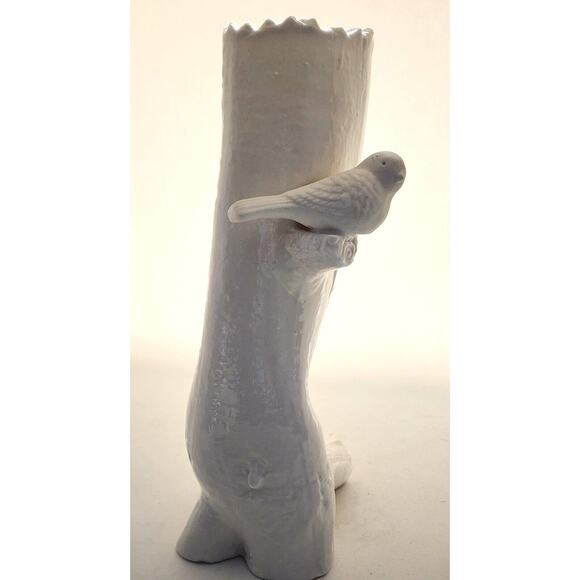 TALL VASE-VINTAGE PIER 1-Solid White-Small Bird-Tree Design-Unique-11.5" high - Picture 8 of 15